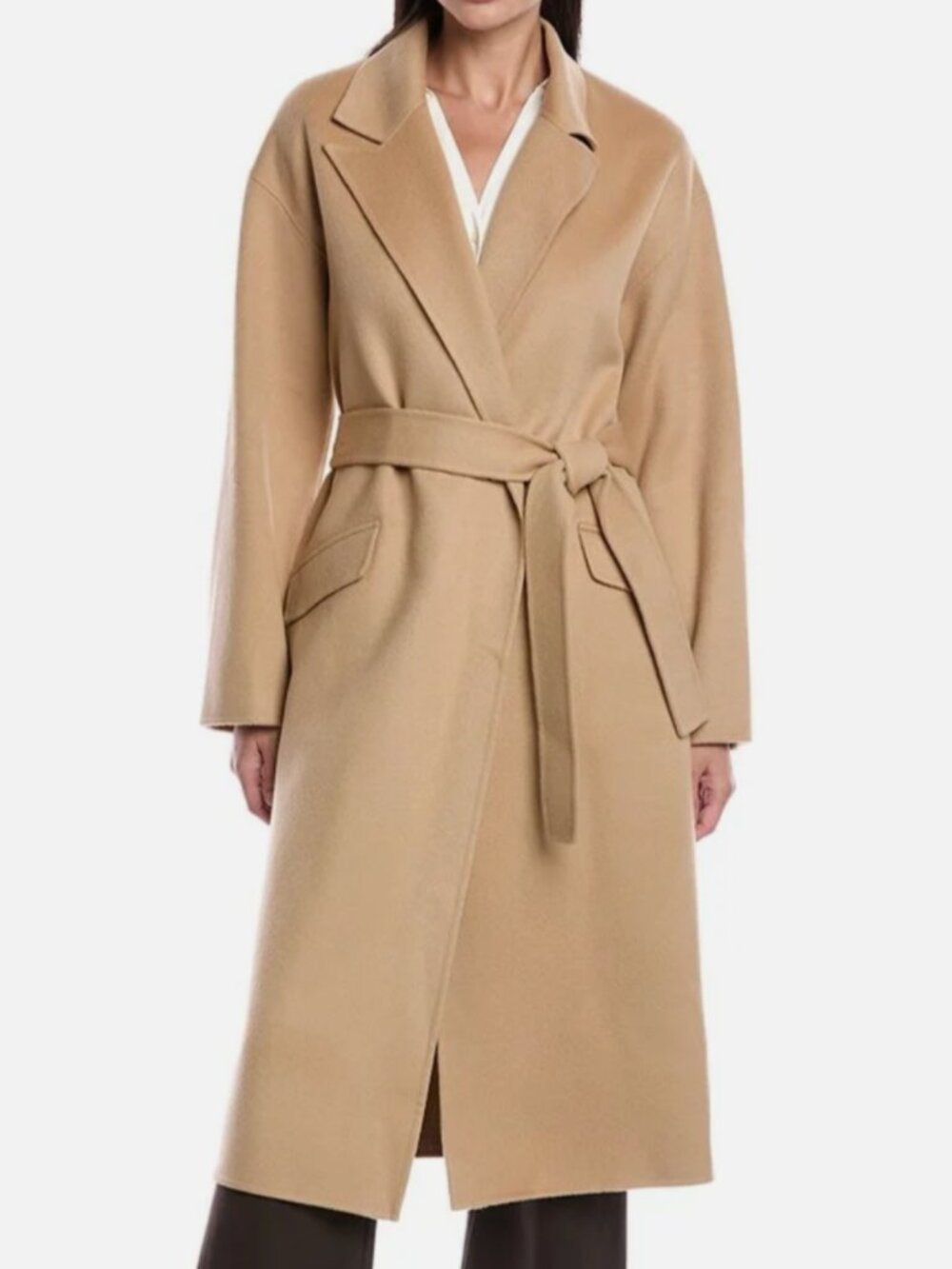 NWOT 🌟 THEORY 🌟 ROBE MAXI COAT NEW DIVIDE 2 WOOL CASHMERE CAMEL SZ M
